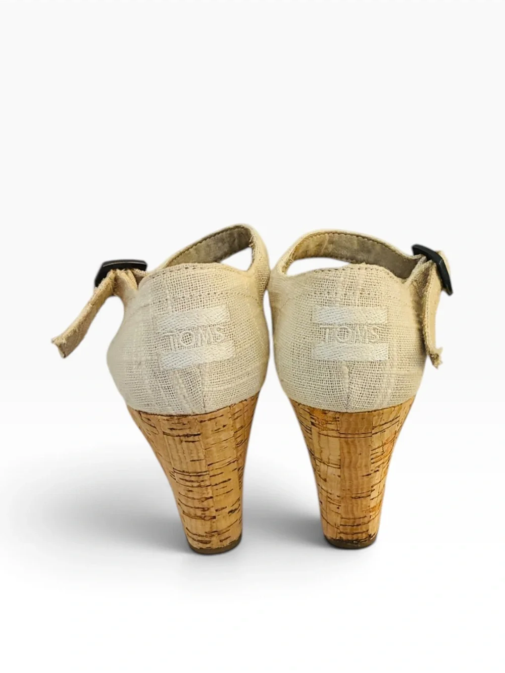 Toms Cream Linen Wedge Sandals with Cork Platform
